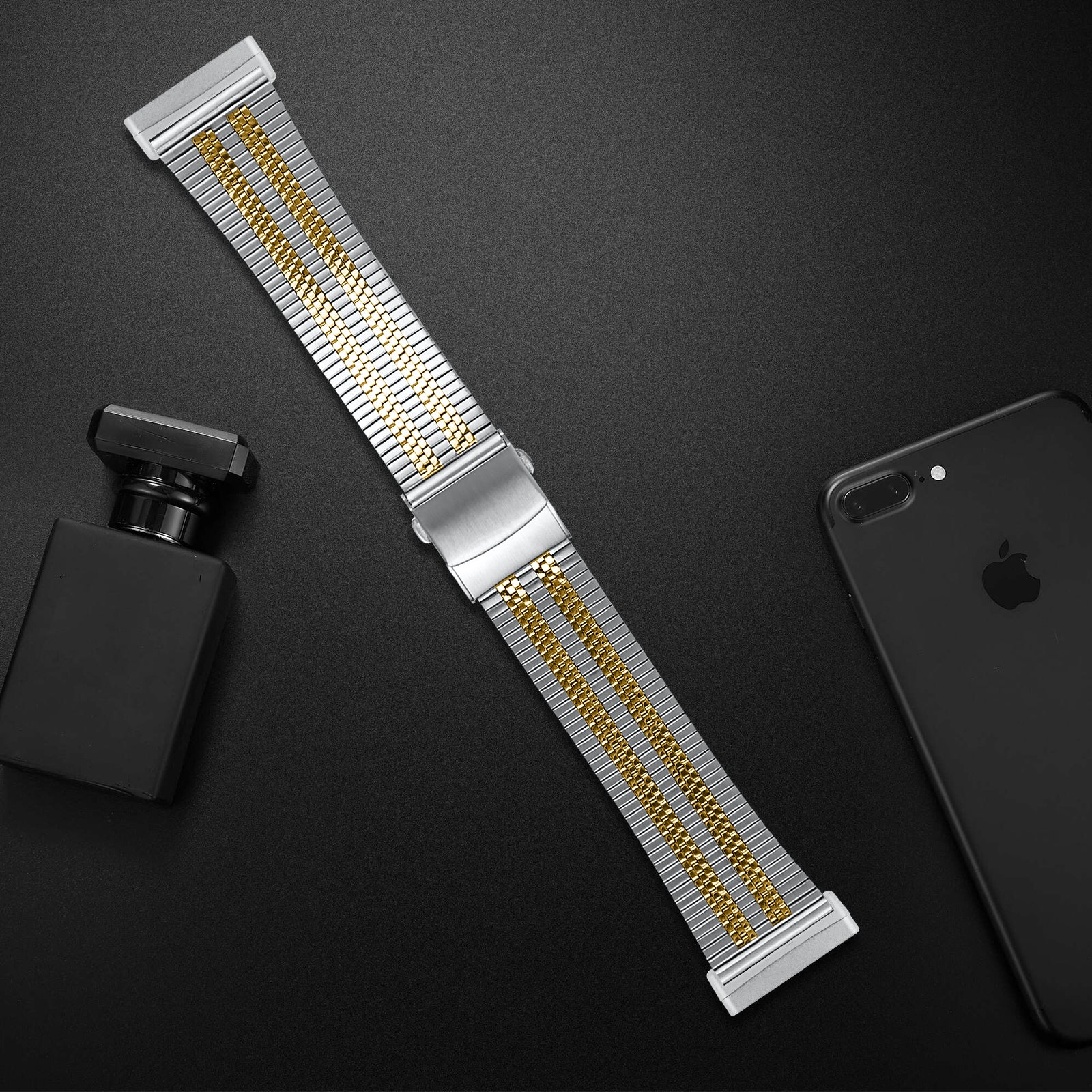 For Fitbit Versa 4 Sense 2 Stylish 5 Beads Stainless Steel Watch Band Replacement Wrist Strap For Fitbit Versa 4 Sense 2 Stylish 5 Beads Stainless Steel Watch Band Replacement Wrist Strap